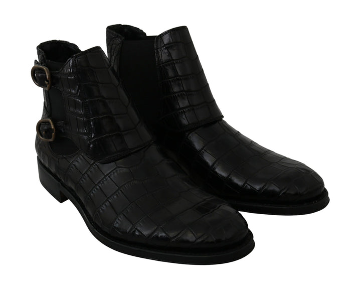 Dolce &amp; Gabbana Sample Sale Dolce &amp; Gabbana Black Crocodile Leather Derby Boots Shoes - | Designer outlet
