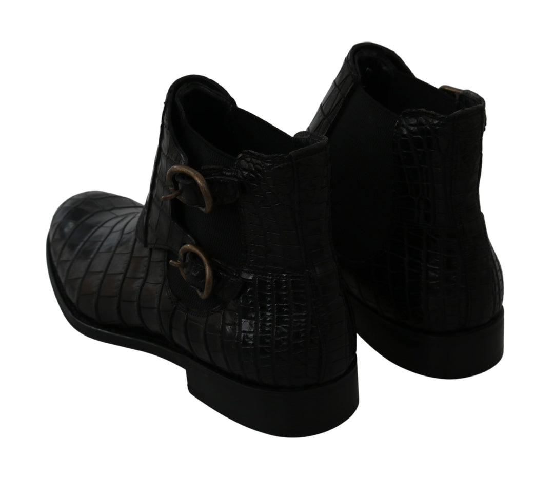 Dolce &amp; Gabbana Sample Sale Dolce &amp; Gabbana Black Crocodile Leather Derby Boots Shoes - | Designer outlet