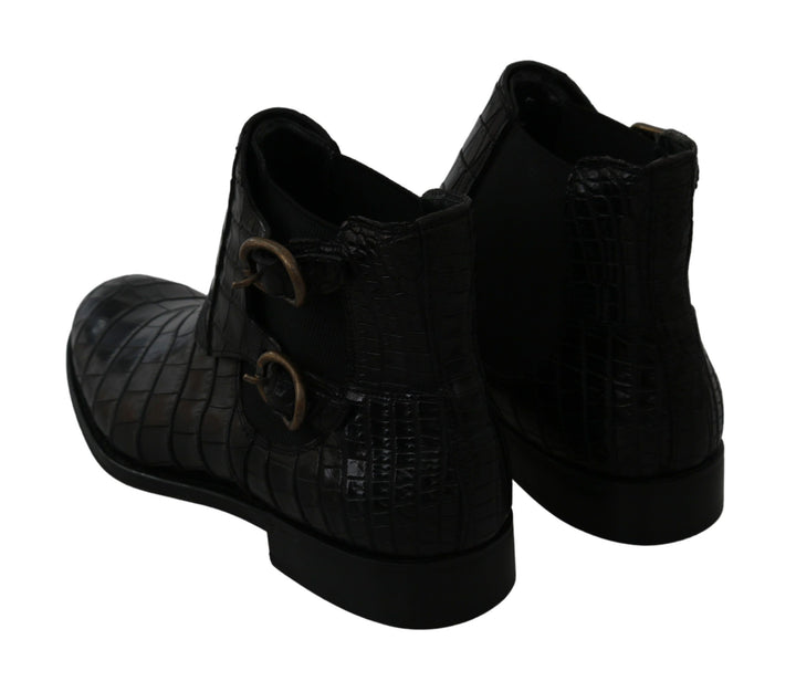 Dolce &amp; Gabbana Sample Sale Dolce &amp; Gabbana Black Crocodile Leather Derby Boots Shoes - | Designer outlet