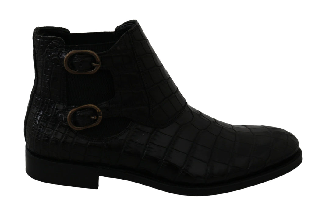 Dolce &amp; Gabbana Sample Sale Dolce &amp; Gabbana Black Crocodile Leather Derby Boots Shoes - | Designer outlet