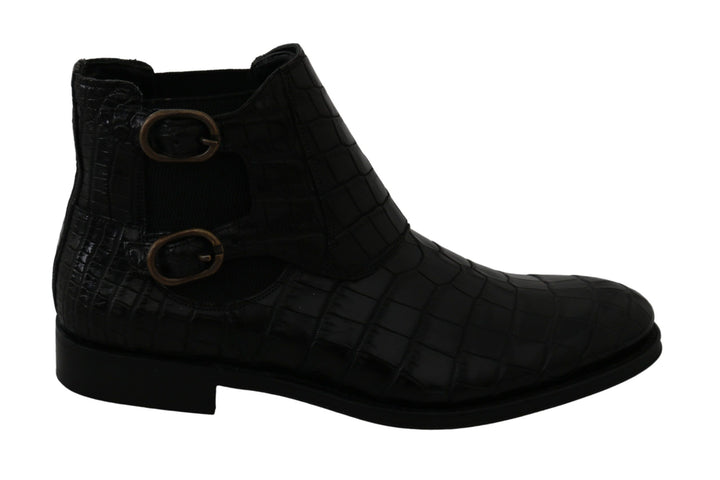 Dolce &amp; Gabbana Sample Sale Dolce &amp; Gabbana Black Crocodile Leather Derby Boots Shoes - | Designer outlet