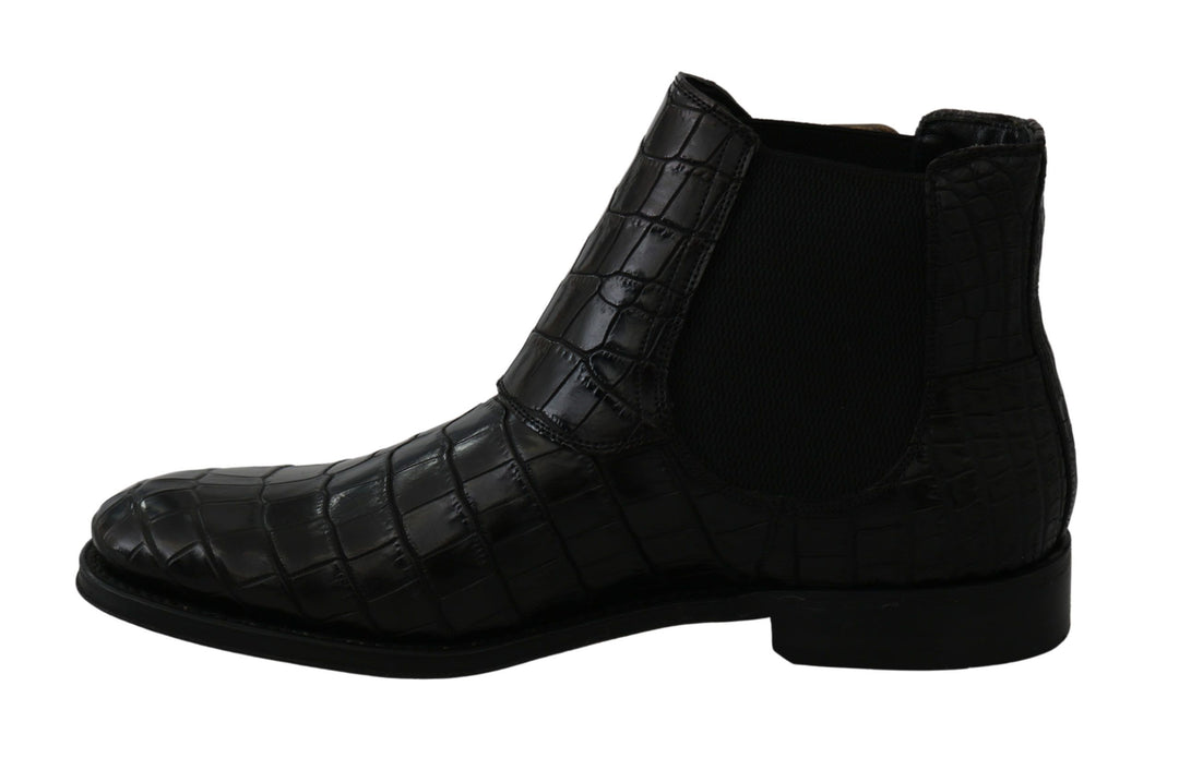 Dolce &amp; Gabbana Sample Sale Dolce &amp; Gabbana Black Crocodile Leather Derby Boots Shoes - | Designer outlet