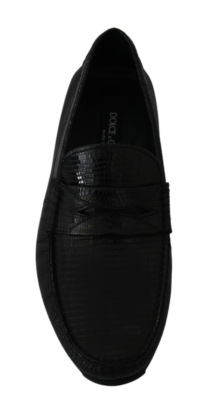 Dolce &amp; Gabbana Sample Sale Dolce &amp; Gabbana Black Lizard Leather Flat Loafers Shoes - | Designer outlet