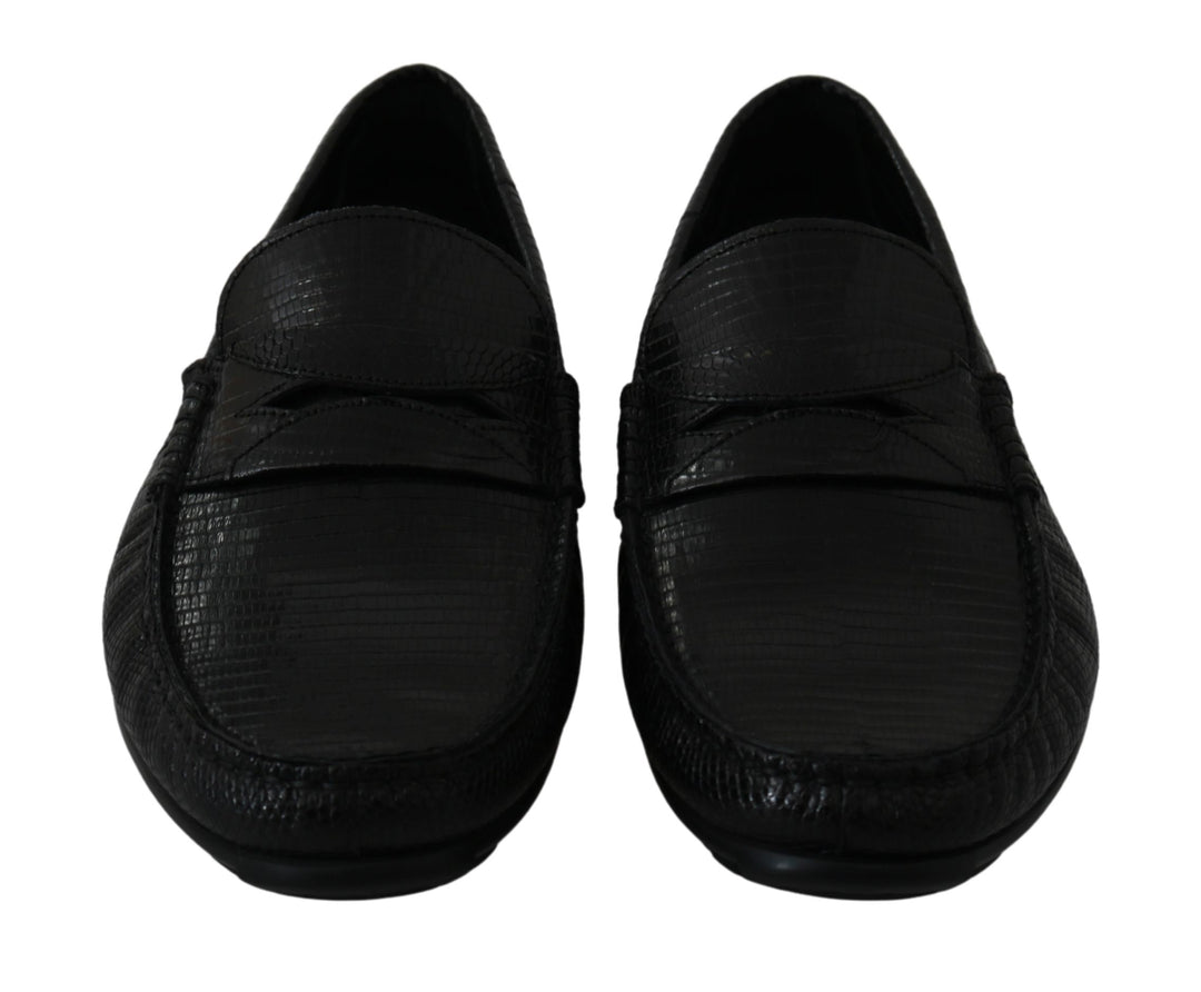 Dolce &amp; Gabbana Sample Sale Dolce &amp; Gabbana Black Lizard Leather Flat Loafers Shoes - | Designer outlet