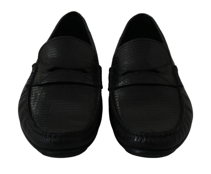 Dolce &amp; Gabbana Sample Sale Dolce &amp; Gabbana Black Lizard Leather Flat Loafers Shoes - | Designer outlet
