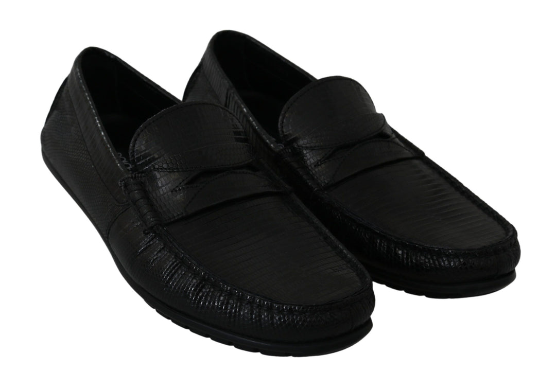 Dolce &amp; Gabbana Sample Sale Dolce &amp; Gabbana Black Lizard Leather Flat Loafers Shoes - | Designer outlet
