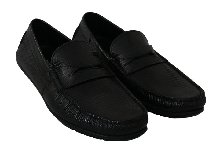Dolce &amp; Gabbana Sample Sale Dolce &amp; Gabbana Black Lizard Leather Flat Loafers Shoes - | Designer outlet