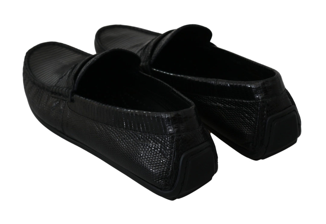 Dolce &amp; Gabbana Sample Sale Dolce &amp; Gabbana Black Lizard Leather Flat Loafers Shoes - | Designer outlet