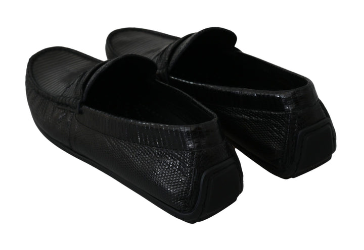 Dolce &amp; Gabbana Sample Sale Dolce &amp; Gabbana Black Lizard Leather Flat Loafers Shoes - | Designer outlet