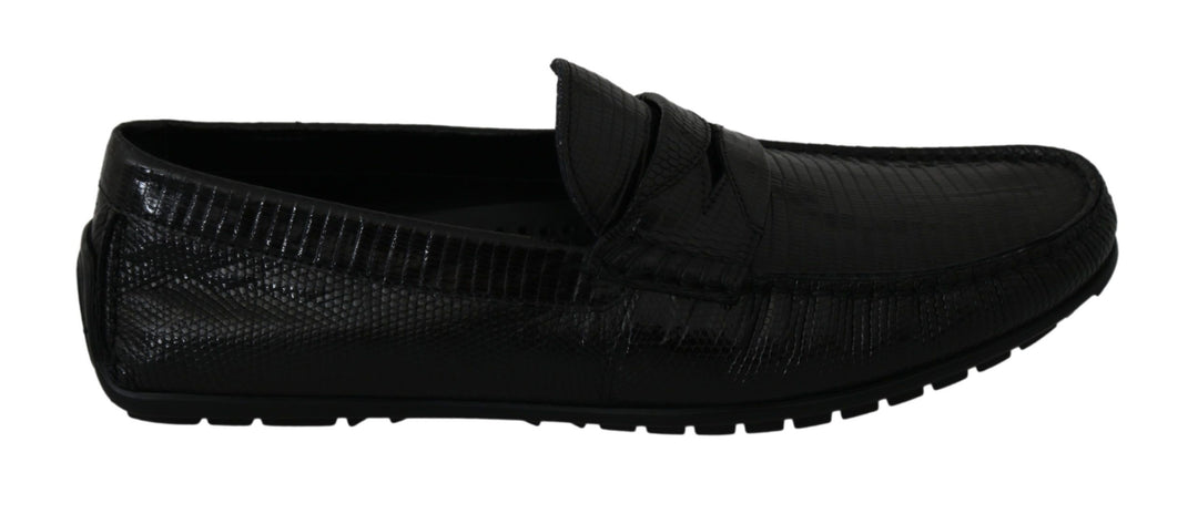 Dolce &amp; Gabbana Sample Sale Dolce &amp; Gabbana Black Lizard Leather Flat Loafers Shoes - | Designer outlet