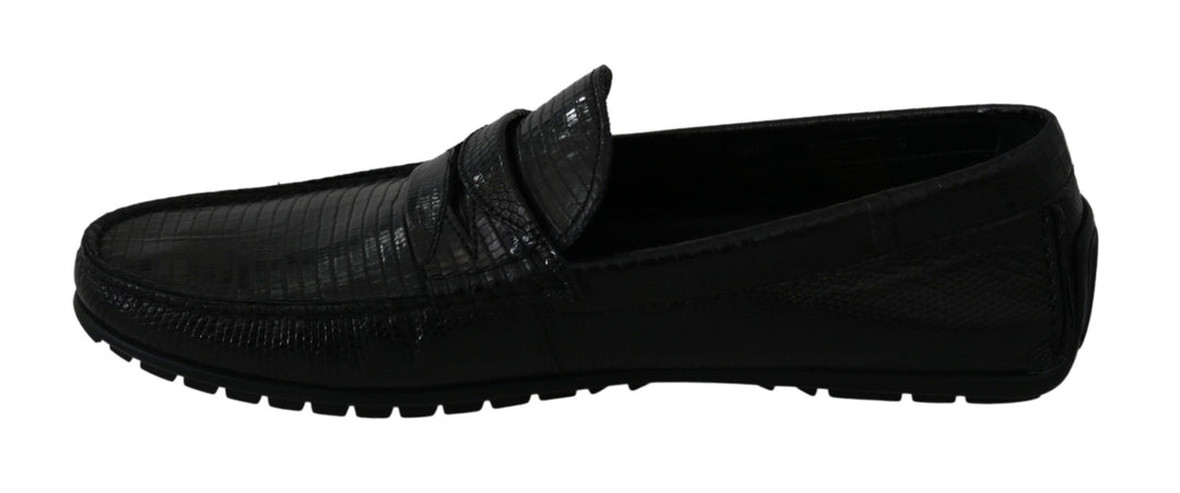 Dolce &amp; Gabbana Sample Sale Dolce &amp; Gabbana Black Lizard Leather Flat Loafers Shoes - | Designer outlet