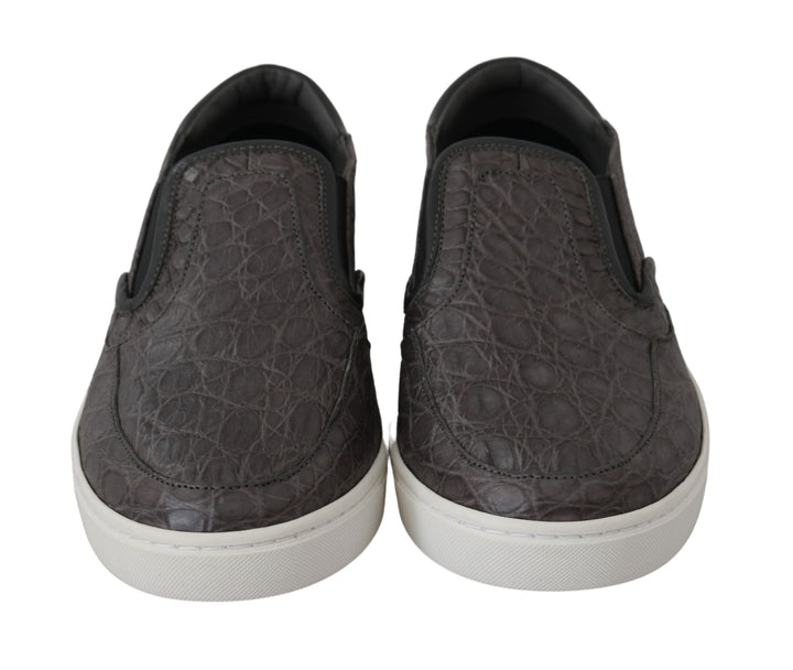 Dolce &amp; Gabbana Sample Sale Dolce &amp; Gabbana Gray Leather Flat Caiman Mens Loafers Shoes - | Designer outlet