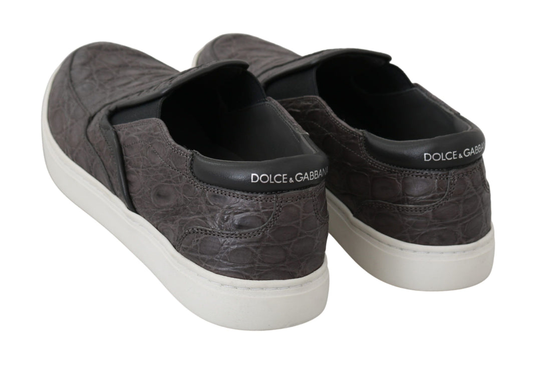Dolce &amp; Gabbana Sample Sale Dolce &amp; Gabbana Gray Leather Flat Caiman Mens Loafers Shoes - | Designer outlet