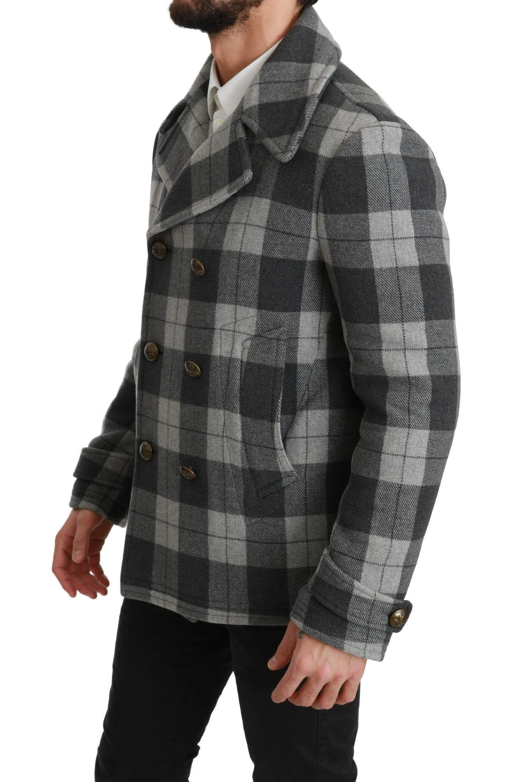 Dolce & Gabbana - Dolce & Gabbana Elegant Gray Check Double Breasted Coat - JKT2531 - 44 - Ask Me Wear