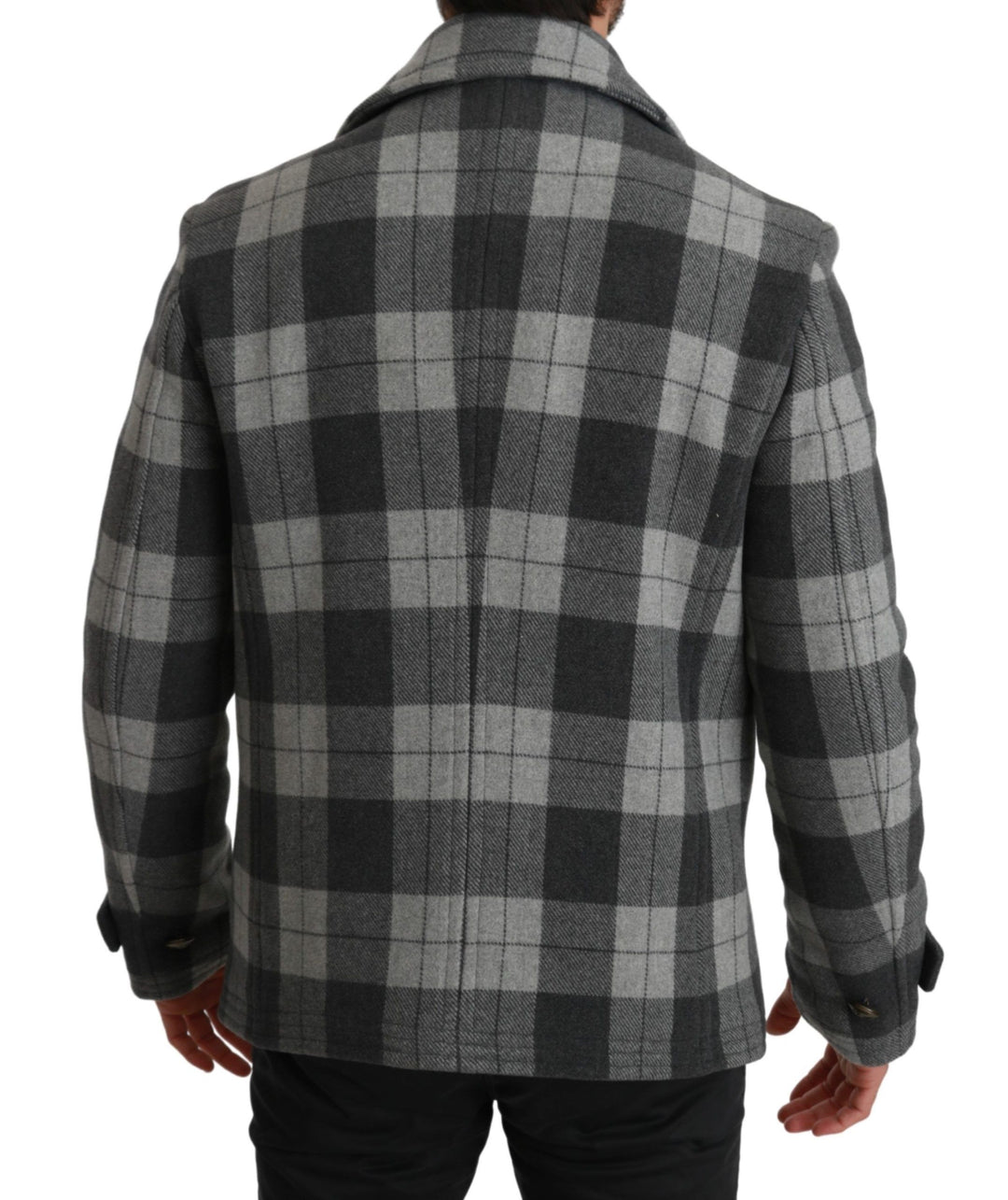 Dolce & Gabbana - Dolce & Gabbana Elegant Gray Check Double Breasted Coat - JKT2531 - 44 - Ask Me Wear