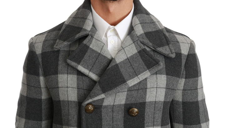 Dolce & Gabbana - Dolce & Gabbana Elegant Gray Check Double Breasted Coat - JKT2531 - 44 - Ask Me Wear