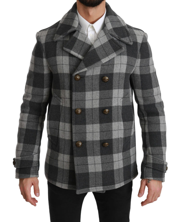 Dolce & Gabbana - Dolce & Gabbana Elegant Gray Check Double Breasted Coat - JKT2531 - 44 - Ask Me Wear