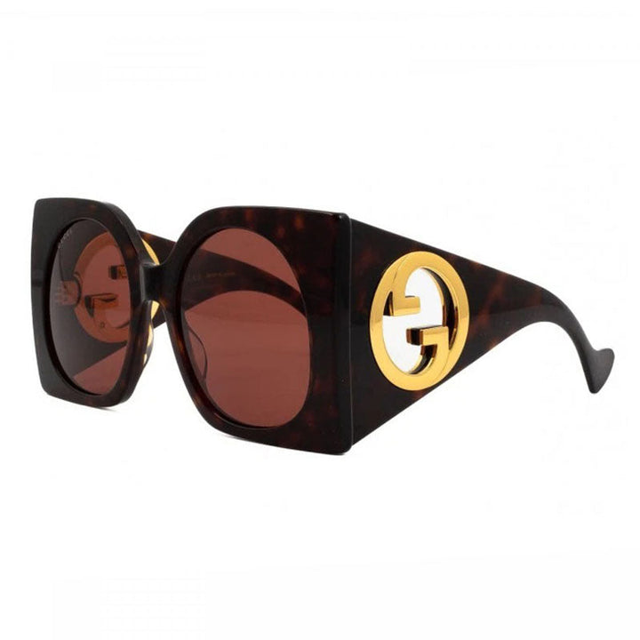 Gucci Sunglasses Square Full Rim, Dark Havana Frame and Brown Lens GG1254S002