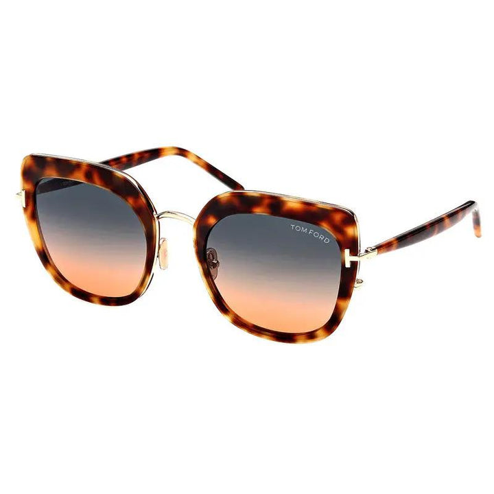 Tom Ford Sunglasses Cat Eye Full Rim, Blonde Havana Frame And Blue To Amber Gradient Lens Ft094553P