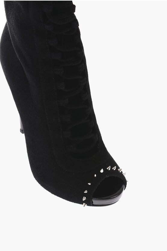 Philipp Plein 12cm suede leather ON SHOW Peep Toe Lace-up boots