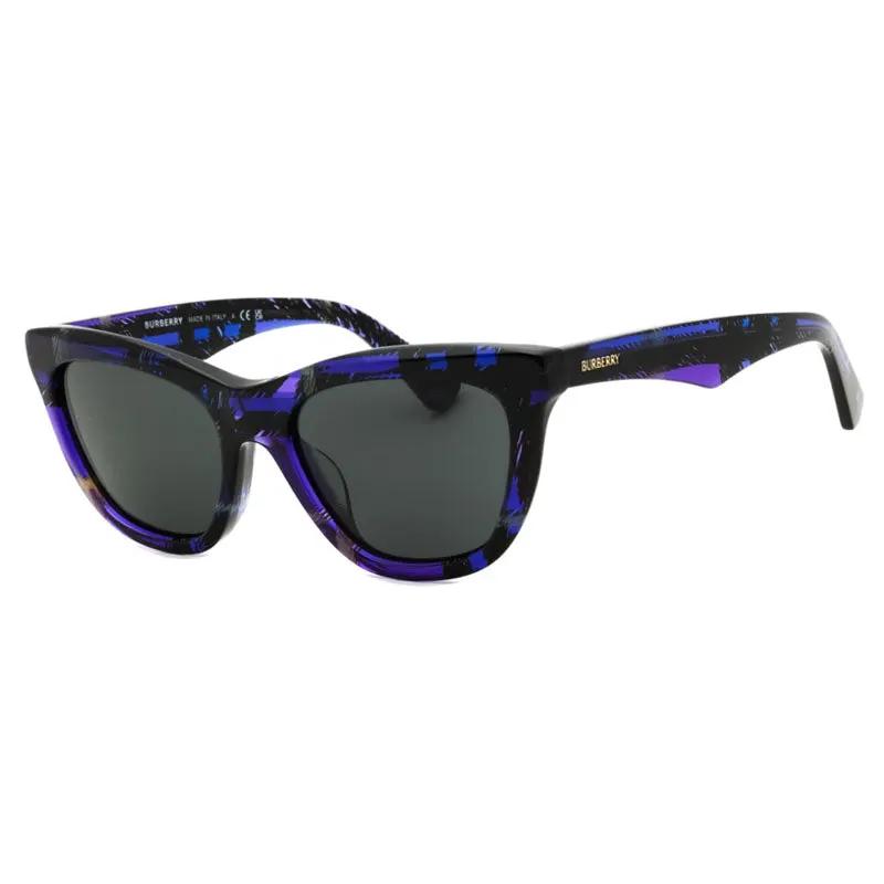 Burberry Sunglasses Cat Eye Full Rim, Check Violet Frame And Dark Grey Lens