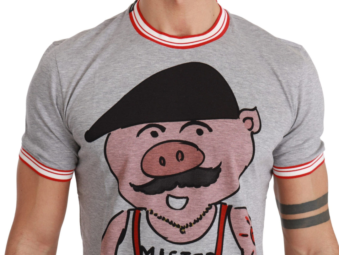 Dolce &amp; Gabbana Sample Sale Dolce &amp; Gabbana Gray Cotton Top 2019 Year of the Pig T-shirt - | Designer outlet