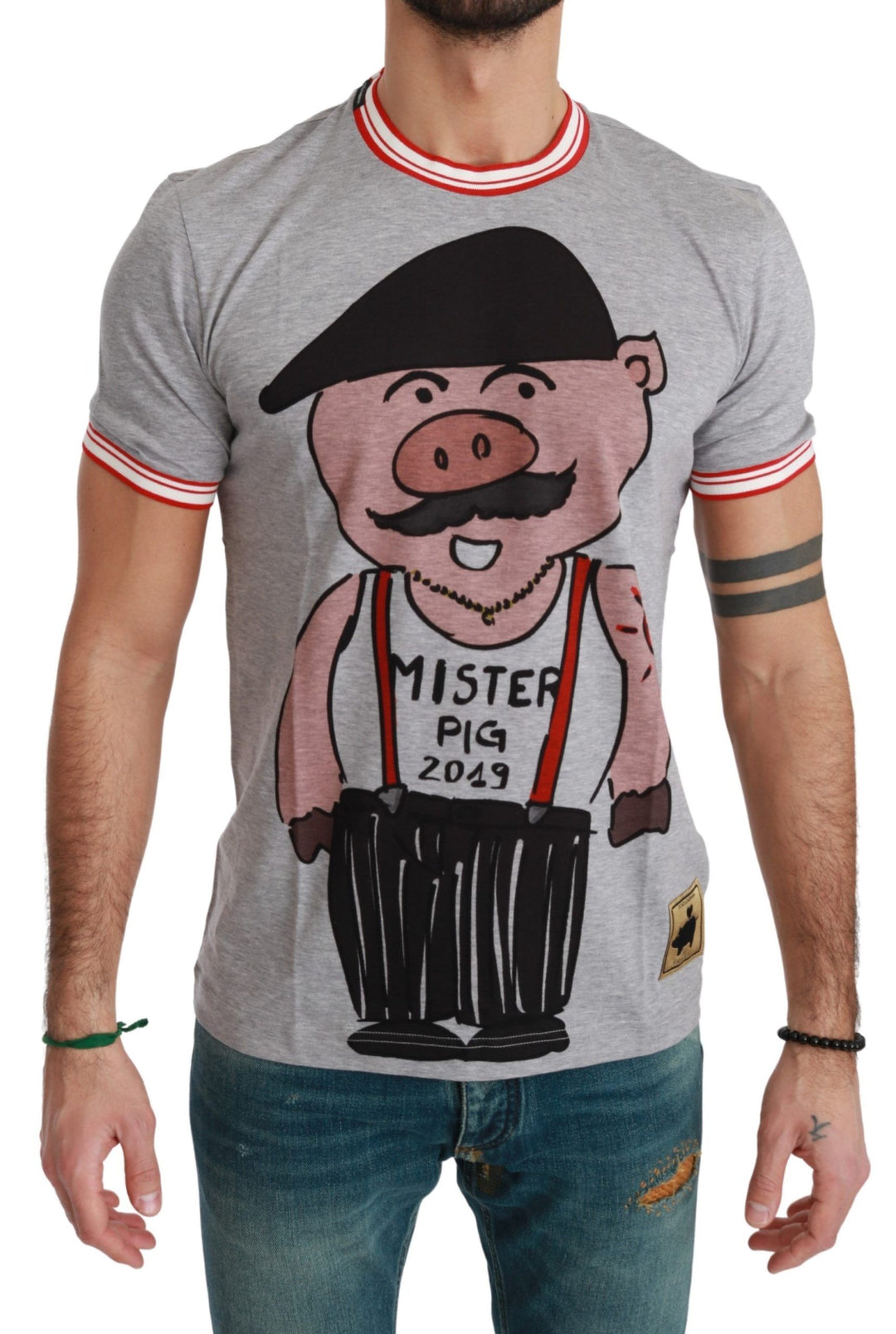Dolce &amp; Gabbana Sample Sale Dolce &amp; Gabbana Gray Cotton Top 2019 Year of the Pig T-shirt - | Designer outlet