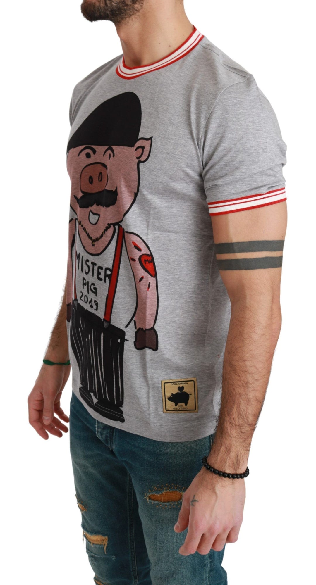Dolce &amp; Gabbana Sample Sale Dolce &amp; Gabbana Gray Cotton Top 2019 Year of the Pig T-shirt - | Designer outlet