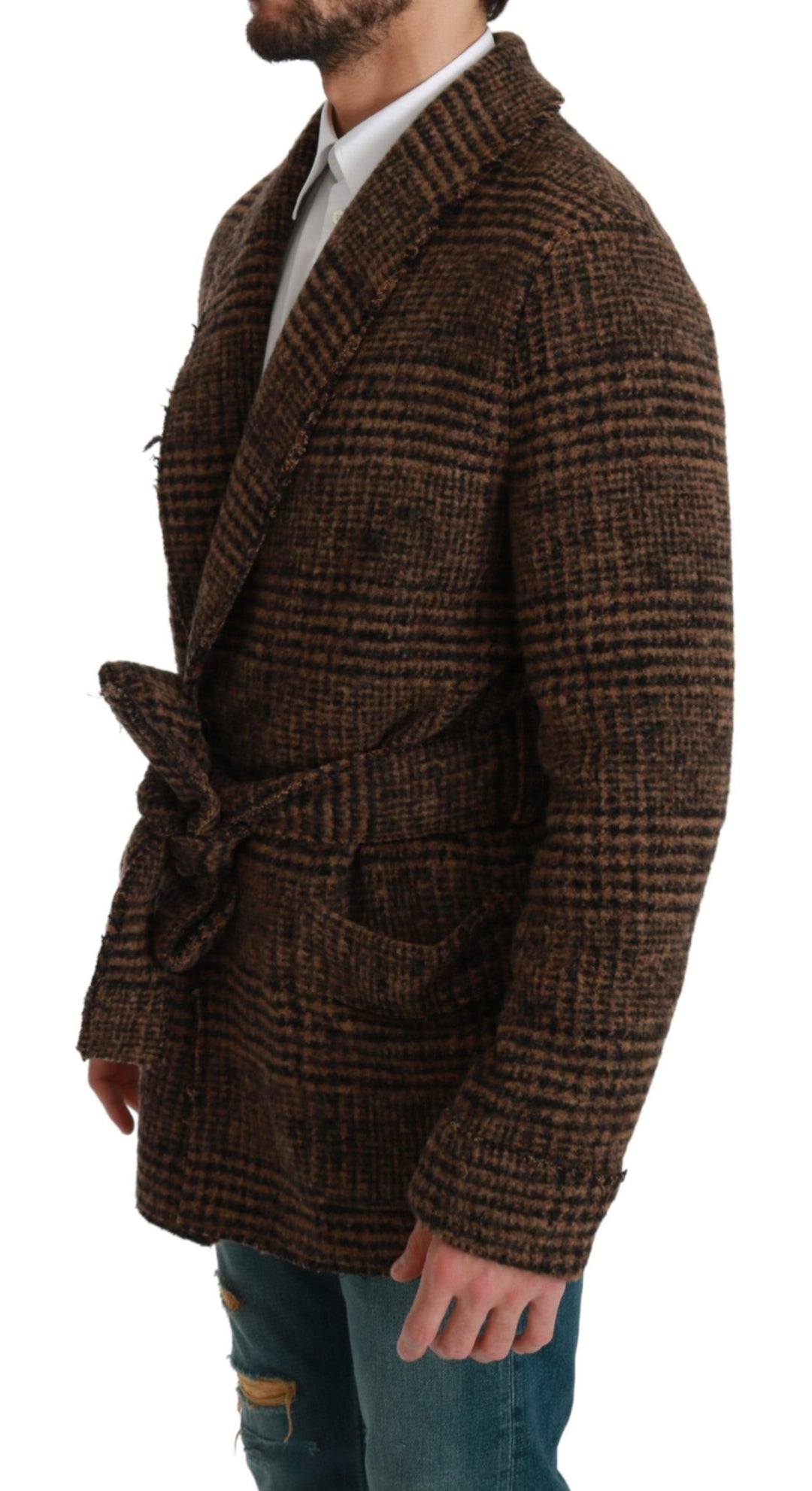 Dolce & Gabbana - Dolce & Gabbana Elegant Brown Alpaca Blend Belted Cape Jacket - JKT2623 - 44 - Ask Me Wear