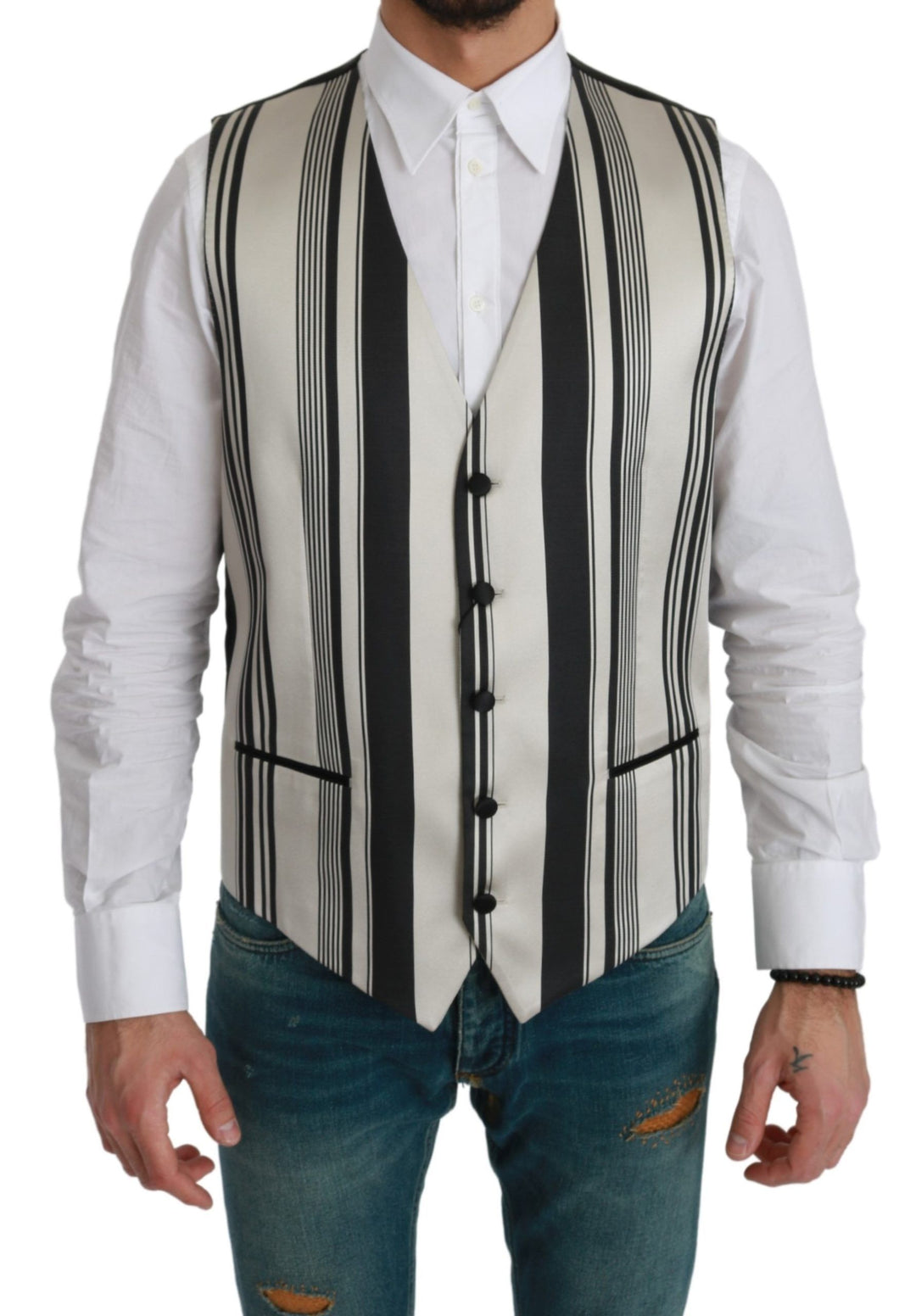 Dolce &amp; Gabbana Sample Sale Dolce &amp; Gabbana White Black Stripes Waistcoat Formal Vest - | Designer outlet