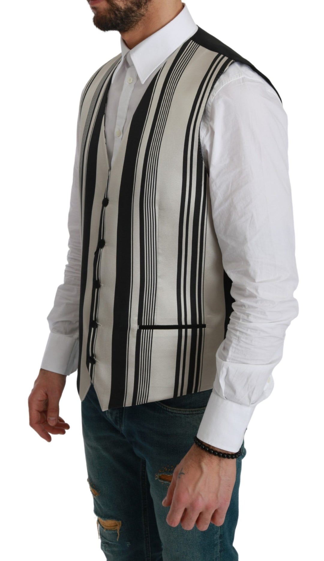 Dolce &amp; Gabbana Sample Sale Dolce &amp; Gabbana White Black Stripes Waistcoat Formal Vest - | Designer outlet