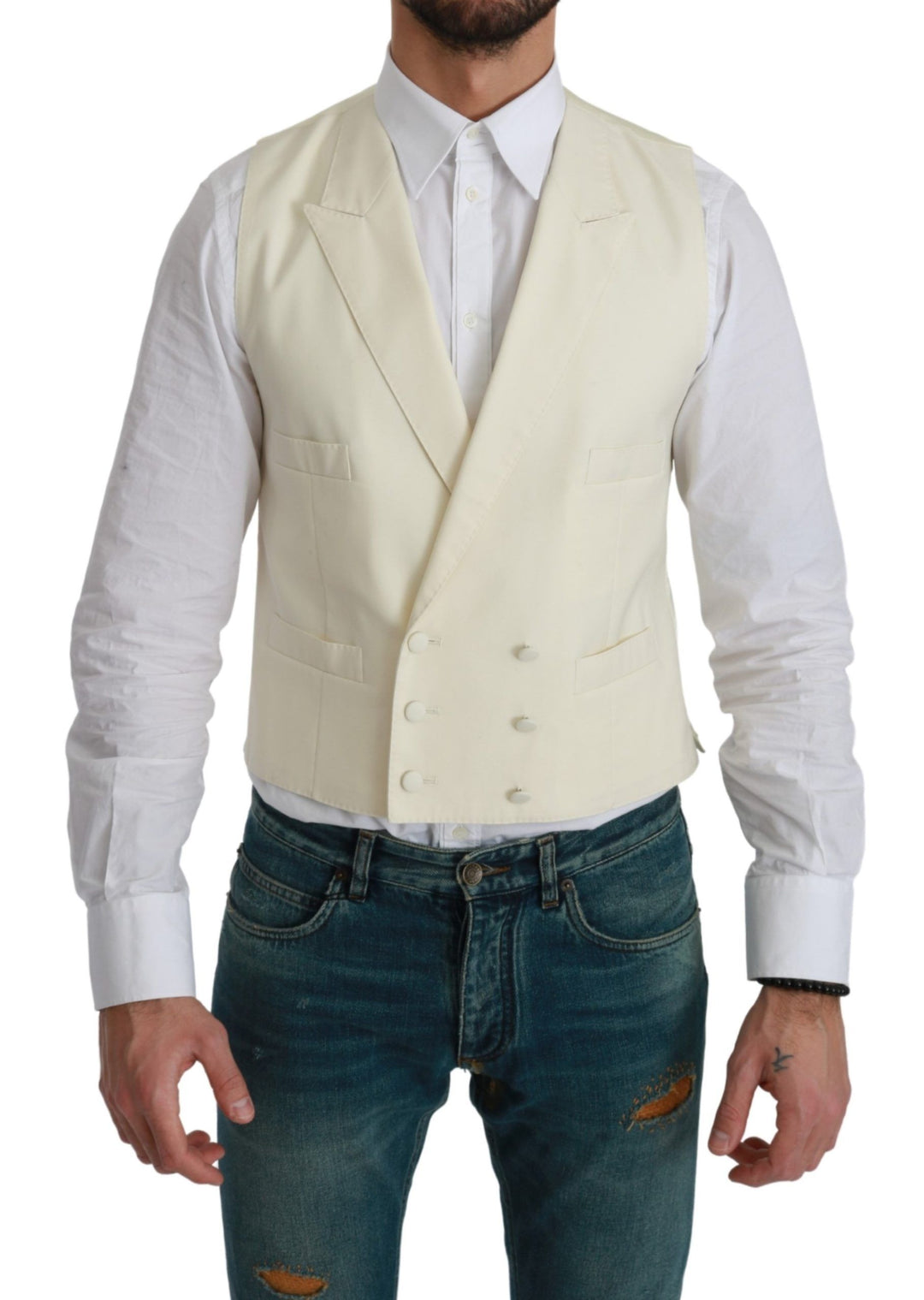 Dolce &amp; Gabbana Sample Sale Dolce &amp; Gabbana White Waistcoat Formal Wool Vest - | Designer outlet