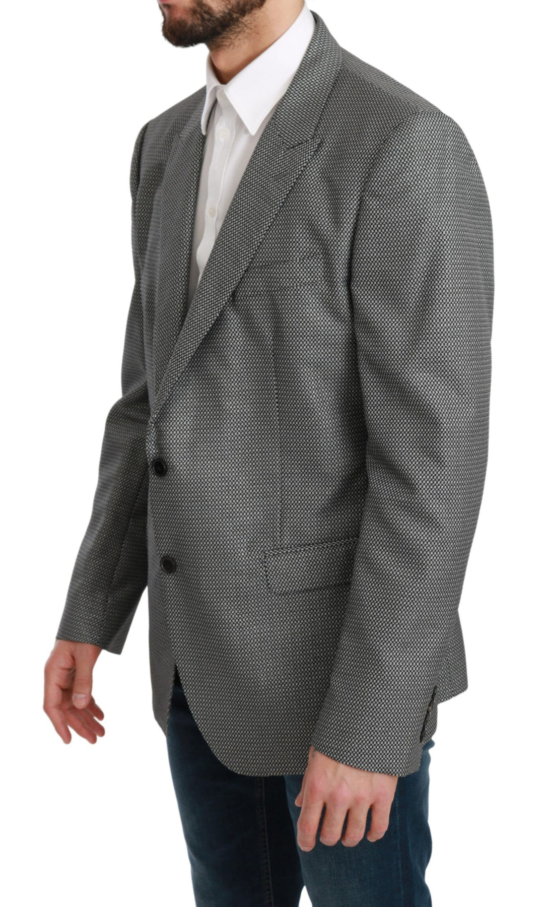 Dolce & Gabbana Elegant Gray Fantasy Pattern Slim Fit Blazer