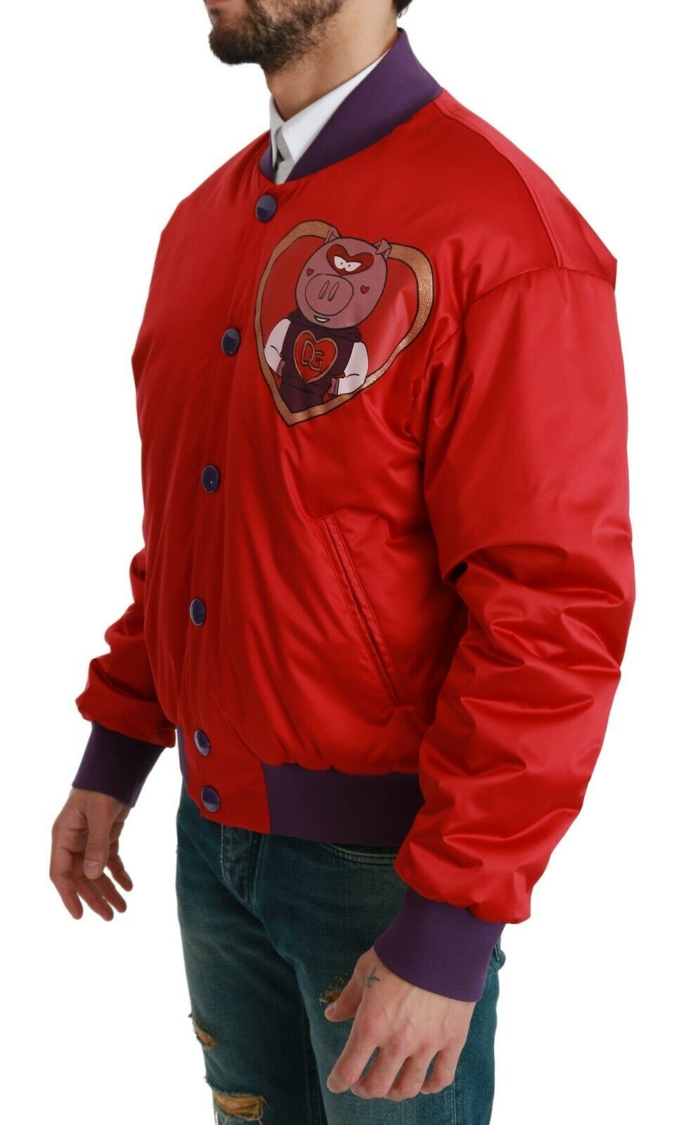 Dolce & Gabbana - Dolce & Gabbana Vibrant Red Bomber Jacket with Multicolor Motif - JKT2610 - 44 - Ask Me Wear