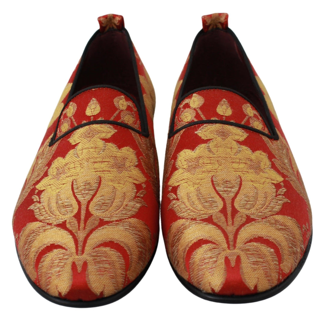 Dolce &amp; Gabbana Sample Sale Dolce &amp; Gabbana Red Gold Brocade Slippers Loafers Shoes - | Designer outlet