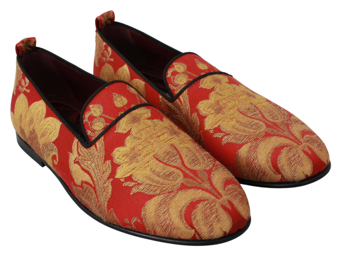 Dolce &amp; Gabbana Sample Sale Dolce &amp; Gabbana Red Gold Brocade Slippers Loafers Shoes - | Designer outlet