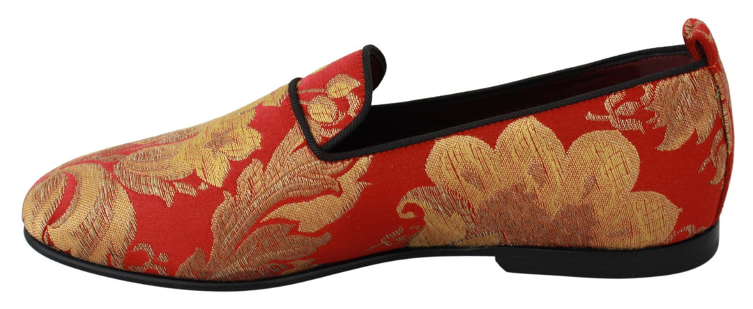 Dolce &amp; Gabbana Sample Sale Dolce &amp; Gabbana Red Gold Brocade Slippers Loafers Shoes - | Designer outlet