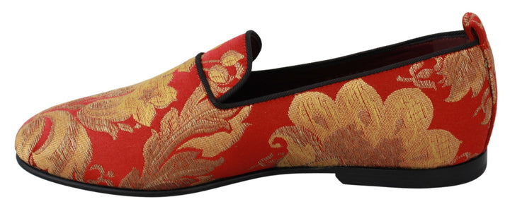 Dolce &amp; Gabbana Sample Sale Dolce &amp; Gabbana Red Gold Brocade Slippers Loafers Shoes - | Designer outlet