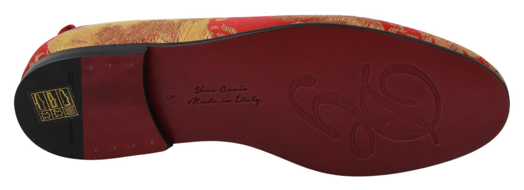 Dolce &amp; Gabbana Sample Sale Dolce &amp; Gabbana Red Gold Brocade Slippers Loafers Shoes - | Designer outlet