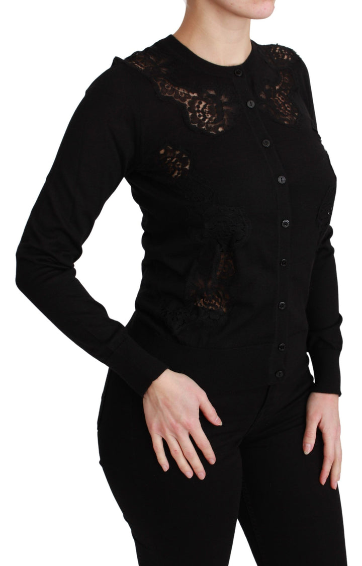 Dolce &amp; Gabbana Sample Sale Dolce &amp; Gabbana Black Cashmere Lace Cardigan Sweater - | Designer outlet
