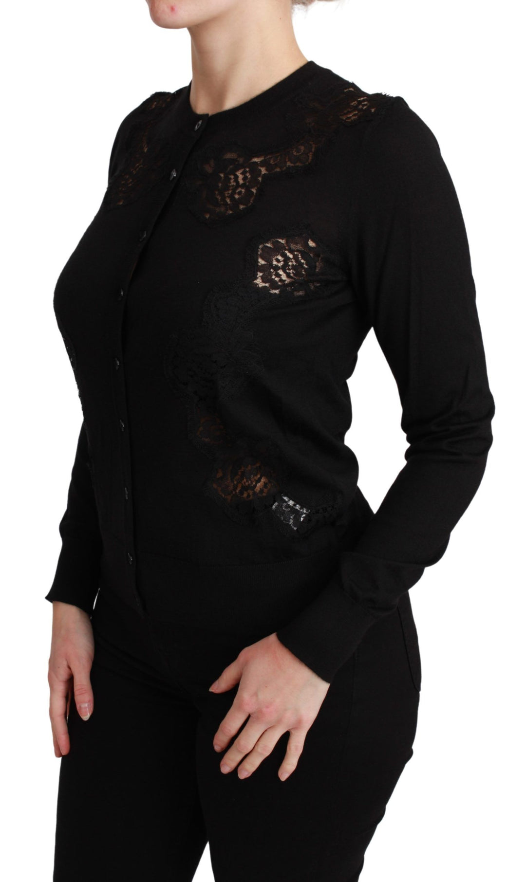 Dolce &amp; Gabbana Sample Sale Dolce &amp; Gabbana Black Cashmere Lace Cardigan Sweater - | Designer outlet