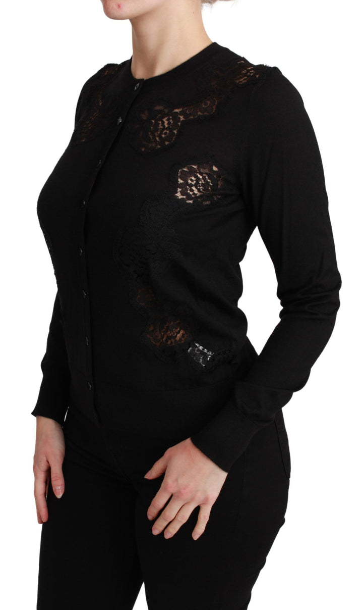 Dolce &amp; Gabbana Sample Sale Dolce &amp; Gabbana Black Cashmere Lace Cardigan Sweater - | Designer outlet