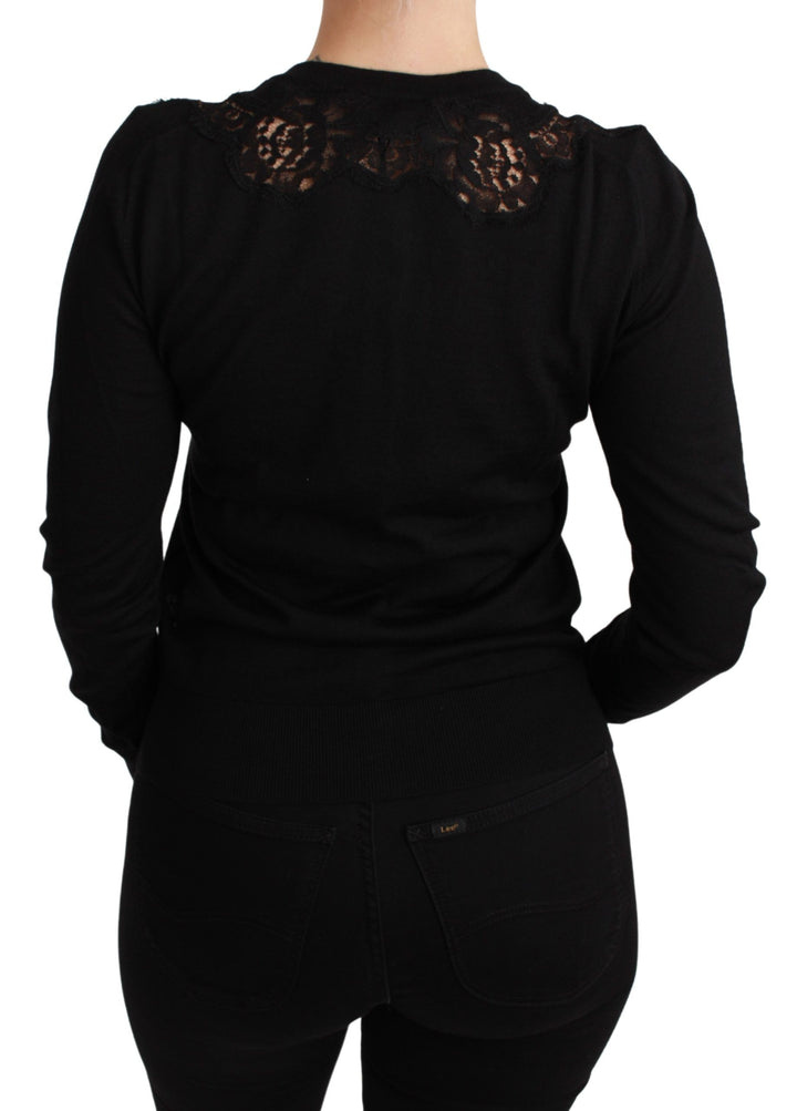 Dolce &amp; Gabbana Sample Sale Dolce &amp; Gabbana Black Cashmere Lace Cardigan Sweater - | Designer outlet