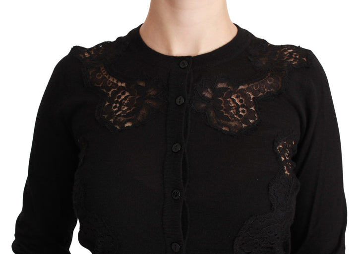 Dolce &amp; Gabbana Sample Sale Dolce &amp; Gabbana Black Cashmere Lace Cardigan Sweater - | Designer outlet