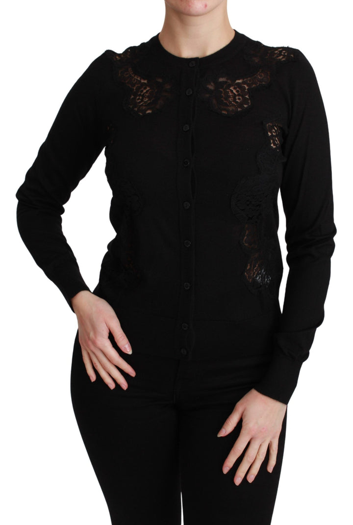 Dolce &amp; Gabbana Sample Sale Dolce &amp; Gabbana Black Cashmere Lace Cardigan Sweater - | Designer outlet