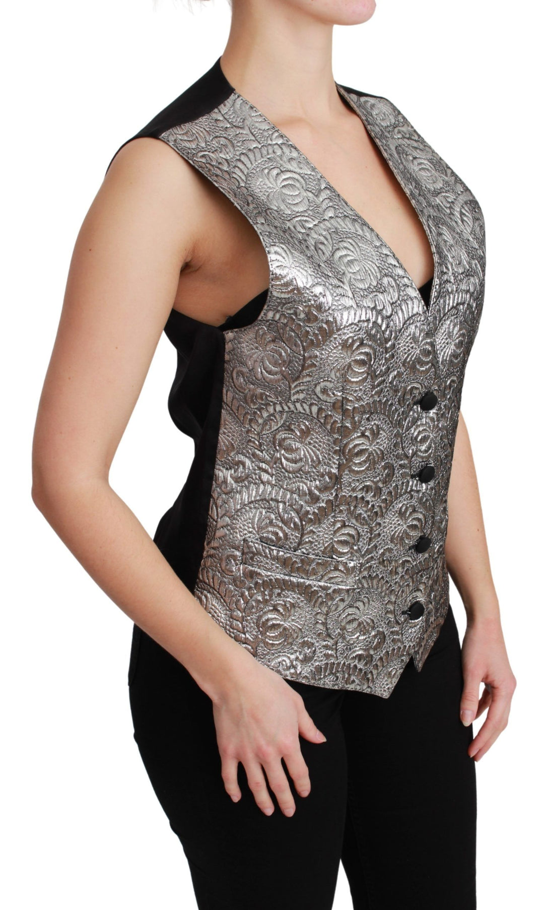 Dolce &amp; Gabbana Silver Brocade Sleeveless Metallic Top by Dolce &amp; Gabbana outlet now on sale