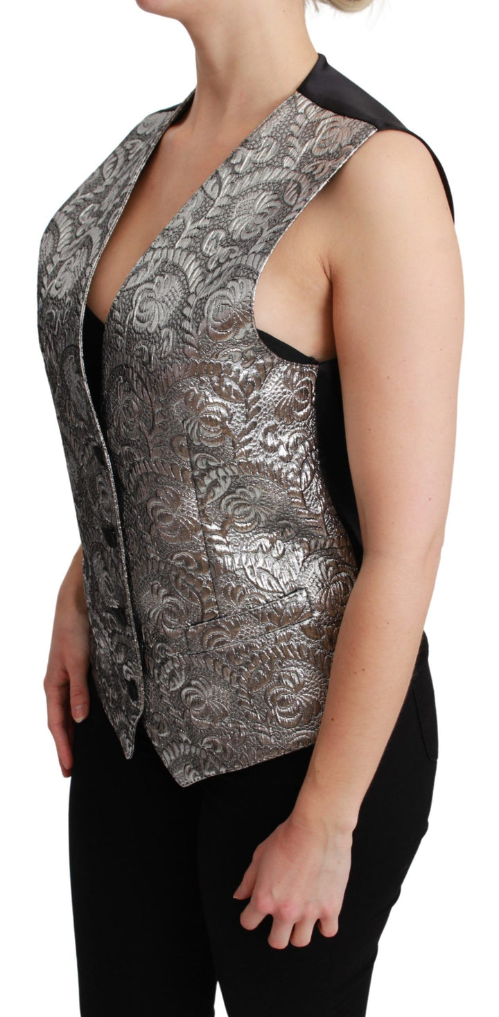 Dolce &amp; Gabbana Silver Brocade Sleeveless Metallic Top by Dolce &amp; Gabbana outlet now on sale