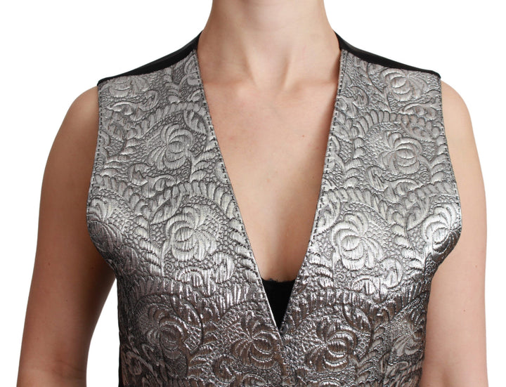 Dolce &amp; Gabbana Silver Brocade Sleeveless Metallic Top by Dolce &amp; Gabbana outlet now on sale
