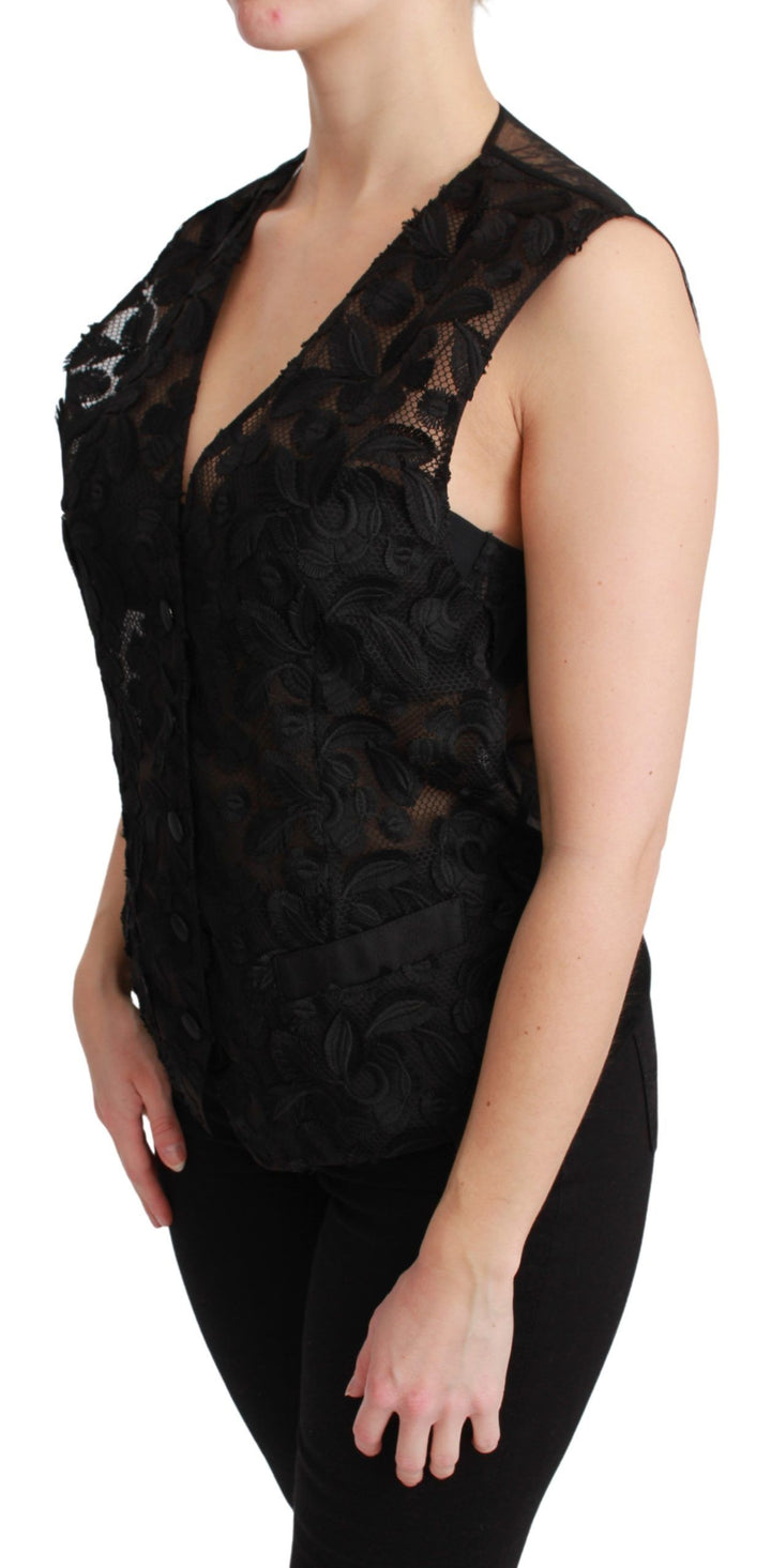 Dolce &amp; Gabbana Sample Sale Dolce &amp; Gabbana Black Floral Brocade Top Gilet Waistcoat - | Designer outlet