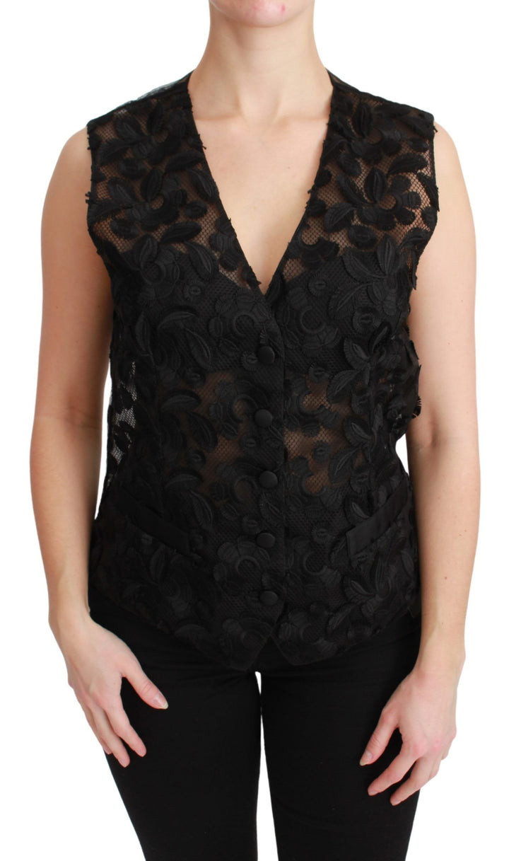 Dolce &amp; Gabbana Sample Sale Dolce &amp; Gabbana Black Floral Brocade Top Gilet Waistcoat - | Designer outlet
